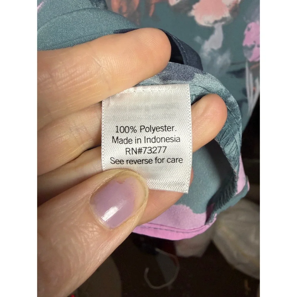 Nine West Womens Blue, Pink, and Orange Abstract Ruffle Neck Blouse Top Small - Picture 6 of 6